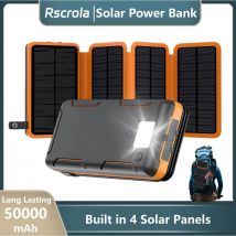 Banco de energía solar plegable con 4 paneles solares Batería externa solar portátil de 50000 mAh Compatible con IOS Android USB-A USB-C