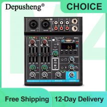 Audio Mixer Depusheng M4 4-Channels Mini Sound Mixing Console Bluetooth USB Record Computer 5V Repaeat Effect