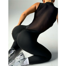 Jednoczęściowa sukienka do jogi z siateczki z wycięciem na plecach, podkreślająca figurę, modelująca biodra, długie spodnie do ćwiczeń, modna odzież fitness.