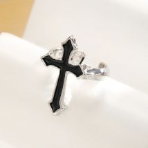 Vintage Gothic Kreuz Ringe Für Frauen Männer Punk Y2K Mode Silber Farbe Offene Ringe Hip Hop Unisex Schmuck Geschenke 2024 neue