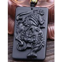 Drop Shipping Handwork Natural Black Obsidian Carved Chinese Ancient Kylin PiXiu Tiger Lucky Pendant Beads Necklace Gift Jewelry