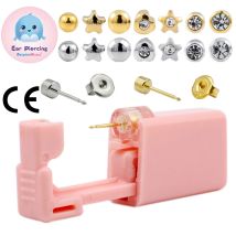 1 Stück Mishu Pink Einweg-Ohrpiercing-Einheit aus 316L-Edelstahl, silberfarbene Ohrstecker, sterilisiertes Paket, Piercing-Set