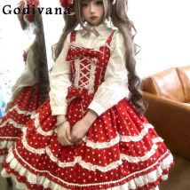 Original Red Polka Dot Süße Lolita Puppe Gefühl Lolita Kleid Sommer Neue Süße Mädchen Retro Jsk Hosenträger Kleider Frauen Vestidos
