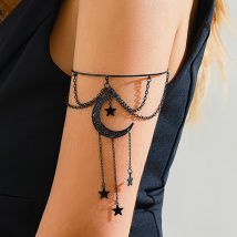 Gothic Hollow Moon Star Anhänger Oberarm Armband Punk Black Metal Quaste Open Arm Armband Frauen Hip Hop Armreif Schmuck