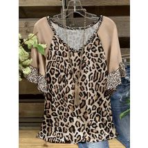 Plus Size Leoparden muster T-Shirt lässig V-Ausschnitt Kurzarm T-Shirt Damen Plus Size Kleidung