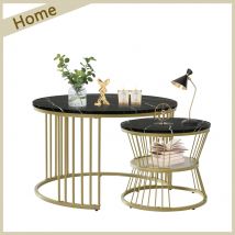 Tavolino da caffè moderno Lazyspace, tavolino da caffè Set divano impiallacciato in marmo Tavolini laterali Tavolini rotondi, struttura dorata