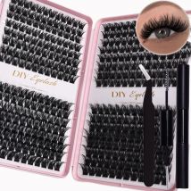 384-teiliges Wimpernverlängerungsset mit D-Curl-Cluster, Wimpernkleber und Dichtstoff und Pinzette