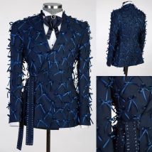 Abito da sposa alla moda abito da uomo blu Blazer con risvolto con visiera 2 pezzi giacca pantalone sposo indossare occasioni di lavoro causali su misura