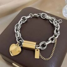 AENSOA Punk Chunky Doppel Dicke Kette Edelstahl Armbänder für Frauen Mode Goldene Herz Liebe Schnalle Anhänger Handgelenk Schmuck