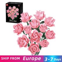 12 rosa Rose Blume Bausteine Simulation Bouquet Blume Modell Ziegel Erwachsene romantische Geschenke Desktop-Dekoration Kinder DIY Spielzeug