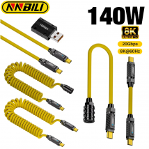 NNBILI USB 3.2 20 Gbit/s Typ C auf Typ C ThunderBolt Feder einziehbares Kabel PD3.1 140 W 5 A USB-C-Kabel für MacBook Samsung Xiaomi