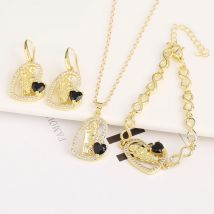 Herzförmiges religiöses Madonna-Zirkon-Kristall-Schmuckset, Armband, Halskette, Ohrringe, Kupfer, Damen-Retro-Schmuck, neues Design