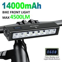 Lampa rowerowa przednia NEWBOLER 4500 lumenów, wodoodporna latarka rowerowa 14000mAh, ładowanie USB, akcesoria do lamp rowerowych MTB i szosowych