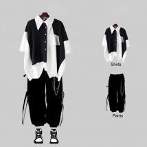 Neue Männer Streetwear zweiteilige Anzug Spleiß kette Langarm Band Kette Hosen Harajuku Cargo hose 2 Stück Sets Herren Outfits