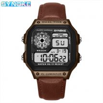 Synoke multifunktion ale wasserdichte leuchtende LED Digitaluhr Pu Leder für Männer Retro Mode Gürtel Uhr Männer Outdoor-Sport