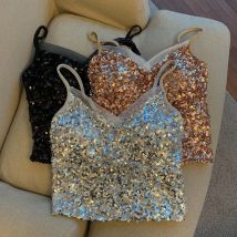Sexy Pailletten Party Spaghetti Croset Bustier rückenfrei schlanke Tanks und Camis Strap Glitter Crop Top Mode Sommer Frauen Kleidung Y2k