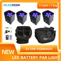 Luce Par a batteria wireless da 4 pezzi con borsa 6x18W RGBWAUV 6IN1 Luce ad effetto scenico Par LED portatile remota
