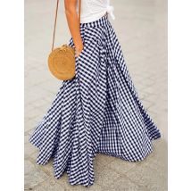 Spring Summer Women's Skirts Vintage Plaid Check Long Skirt new Pleated Bohemian Femme Casual Pockets Maxi Skirts