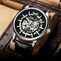Mann Business Hohl Automatische Mechanische Uhr Männer Luxus Leder Wasserdichte Sport Uhr Mode Klassische Männer Uhr Reloj Hombre