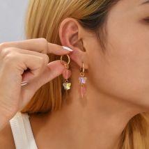 Bohemian Handmade Rosa Naturstein Perlen Creolen für Frauen Goldene Farbe Edelstahl Kreis Huggie Hoops Schmuck