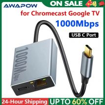 Electop 1000 Mbit/s USB C-auf-Ethernet-Adapter für Chromecast mit Google TV Typ-C auf RJ45-Ethernet-Netzwerkkarte für Laptop-Tablet