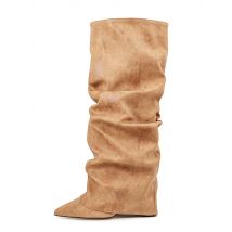 Fashion Stackable Boots Women Pointed Toe 9CM High Heel Turned-Over Edge Long Pipe Booties 2025 Brand Autumn Shoes Plus Size 45