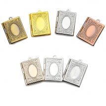 4pcs Books Photo Loclet Box Setting Antique Silver Bronze Rose Gold Color Plated Round Cameo Base Blank Tray