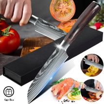 ZENG 5 Zoll Kochmesser Santoku Edelstahl Hackmesser Laser Damaskus Muster Schneiden zum Schneiden von Obst Gemüse Fleisch Werkzeug