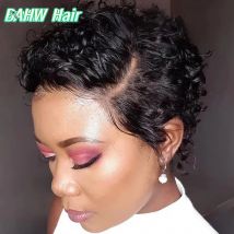 13x4 Lace Wig Side Part Pixie Cut Wigs Virgin Hair Side Part Peruvian Hair Kinky Curly bob Wig Transparent Lace For Black Women