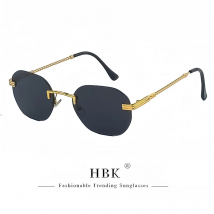 HBK Blue MIRROR Frameless Gold Metal Ladies Sunglasses Men Rimless Brown Sun Glasses For Women Fashion Shades Cutting Eyeglass