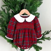Weihnachten Infant Baby Mädchen Strampler Herbst Winter Neugeborenen Baby Mädchen Kinder Kleidung Rot Plaid Revers Lange Ärmeln Neugeborenen Strampler