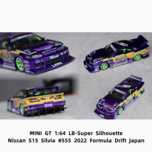 TSM MINI GT Druckgusslegierung im Maßstab 1:64, 2022 S15 SILVIA LBWK-Super # 555-Automodell, statische Sammlung, dekoriertes Spielzeug für Weihnachtsgeschenke