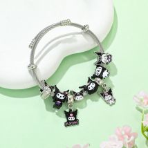 Bracciale con ciondoli argentati Kuromi Gioielli con personaggi dei cartoni animati Sanrio Regalo tagliente Kawaii per feste e festival ﻿