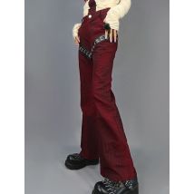 Original design punk goth dark lange flare hose rot wein schwarz leder metall pailletten dobby hohe taille frauen mode hosen capris