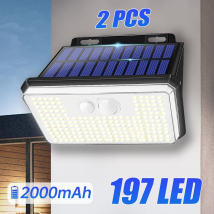 2 Stück IP65 wasserdichte Solar-Gartenleuchten für den Außenbereich, superhell, 197 LEDs, Bewegungsmelder, Wandleuchte, solarbetriebene Sicherheitslampe