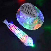 Kinder Erwachsene LED leuchten Krawatte Pailletten Jazz Fedora Hut blinkende Neon Party Geschenk