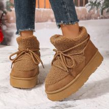 Winter Neue Runde Kappe Dicken Sohlen Bequeme/warme Schnee Stiefel Modische Flacher Mund Lace Up Casual Wanderstiefel für Frauen