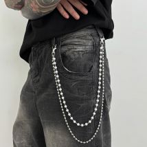PuRui Moda Creativa Imitazione Perla di Ferro Catena di Perline Portachiavi Jeans Pantaloni Catena per Donna Uomo Hip Hop Punk Steampunk Gioielli