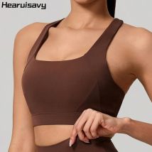 Hearuisavy Sports Bra Gym Underwear High Strength Shockproof Running Yoga Crop Top Breathable Pilates Push Up Fitness Tops Women