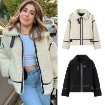 2024 Flip Kragen Farbe Lamm wolle Jacke warm und bequem im Herbst und Winter Slim Fit Jacke Motorrad Lederjacke