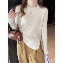 2025 frauen Pullover Pullover Khaki Casual Herbst Winter Split Gabel Taste Chic Pullover Weibliche Dünne Stricken Top Weiche Jumper Tops