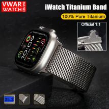 Titanarmband für Apple Watch Serie 11 10 9 8 7 SE IWatch Ultra 3/2 49 mm, natürliches Titan-Milanese-Loop-Armband, Fallschirmschnalle