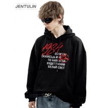 Harajuku Streetwear Pullover Herren Hoodies 1984 Grafik Brief druck Kapuze lose Sweatshirts Hip Hop ästhetische Tops Gothic y2k