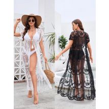 Baumwolle Bikini Cover Ups Frauen Maxi Kleid Lose Stickerei Spitze Lange Tunika Strand Kleid Urlaub Urlaub 2025 Sommer Frauen Kleidung