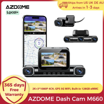 AZDOME Dash Cam M660 2K + 3*1080P 4CH DVR per auto GPS 5G Wifi integrato 128GB eMMC Controllo vocale 24 ore Monitor di parcheggio Super visione notturna