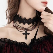 Ingesight. z goth jesus Kreuz Anhänger sexy schwarze Spitze rote Kristall Quaste Kette Choker Halskette für Frauen Halloween trend igen Schmuck