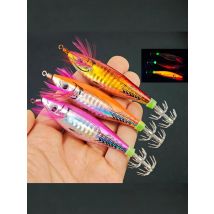 3pcs/set 9.5cm Glow Shrimp Fishing Lures Saltwater Luminous Horizontal Squid Jig Hook Shrimp Lure Cuttlefish Fishing Accessories