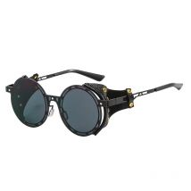 Übergroße Männer Punk Sonnenbrille Für Frauen Metall Shades Runde Steampunk Leder Brillen Vintage Designer Oculos UV400 Gafas