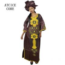 Afrikanische Kleider für Frauen Modedesign neue afrikanische Bazin Stickerei Design Kleid langes Kleid mit Schal