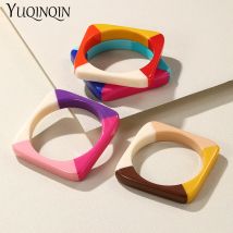 Neue Trendy Bunte Breite Geometrische Manschette Armreif Armbänder für Frauen Mädchen Koreanische Platz Harz Armreifen Charme Vintage-Schmuck Geschenk